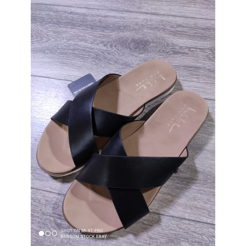 Nicole Miller Fencie Black Leather Crisscross Slip On Sandals Womens 8.5 M
